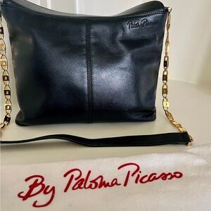 Paloma Picasso Black Leather Shoulder Bag
